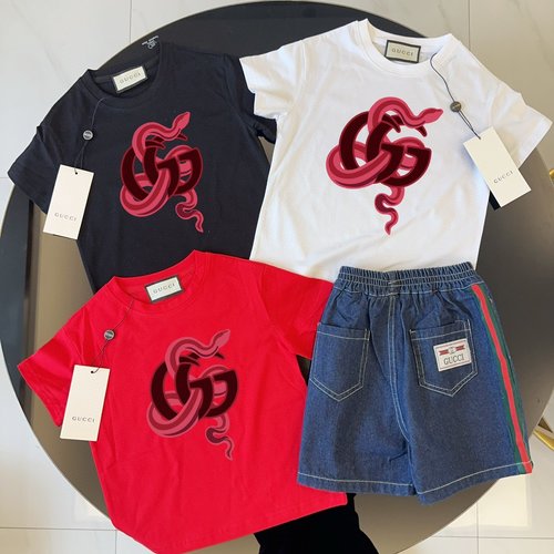 Gucci Kids Premium 2-Piece Set: Cotton Tee & Ribbon Denim Shorts