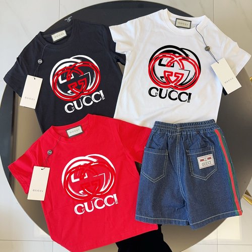 Gucci Kids Cotton T-Shirt & Webbing Denim Shorts Set 