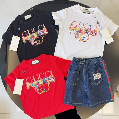 Gucci Unisex Kids Cotton Tee & Striped Denim Shorts Set 