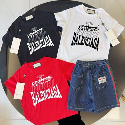 Gucci Unisex Kids Cotton T-Shirt & Webbing Denim Shorts Set