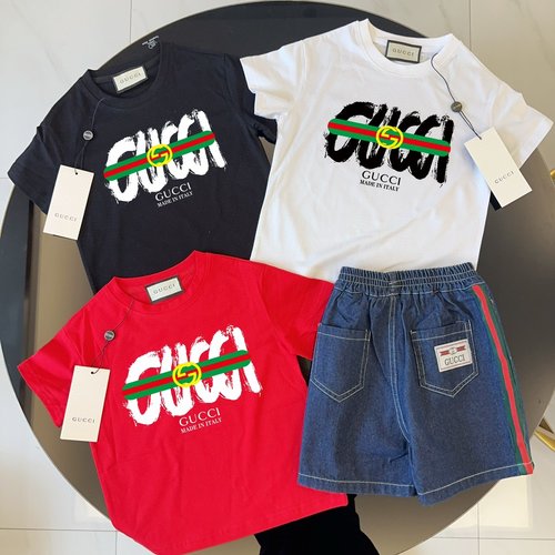 Gucci Kids Cotton T-Shirt & Ribbon Denim Shorts Set