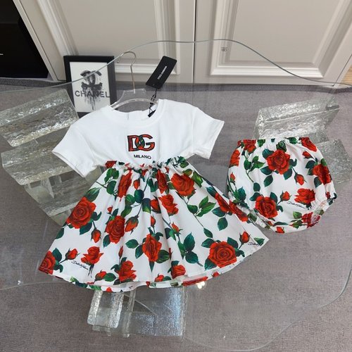 D & G Premium Girls Floral Cotton Romper Dress & Underwear Set