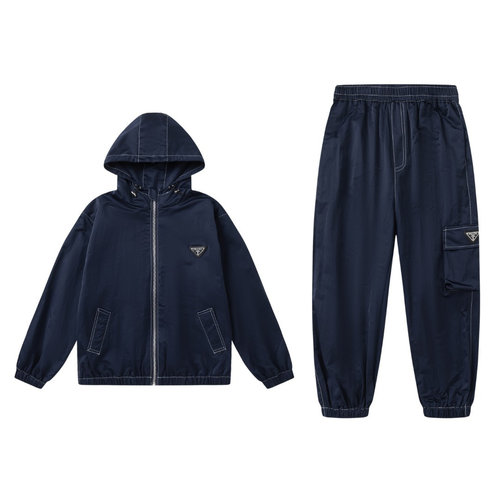 Prada Kids Contrast Stitch Recycled Nylon Set with Logo