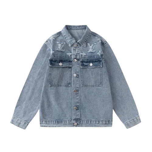 LV Washed Blue Kids Monogrammed Laser Distressed Denim Jacket