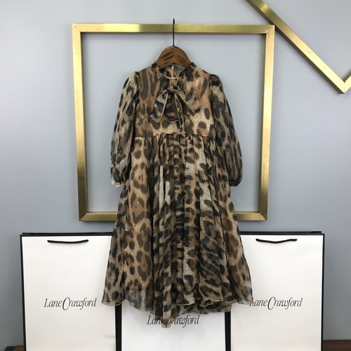 D & G Girls Leopard Print Dress - Silk Cotton & Cotton Lining 