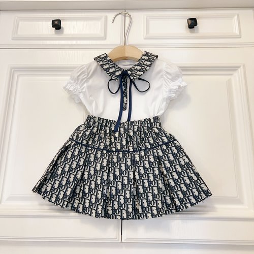 Dior Girls Cotton Dress Set with Peter Pan Collar