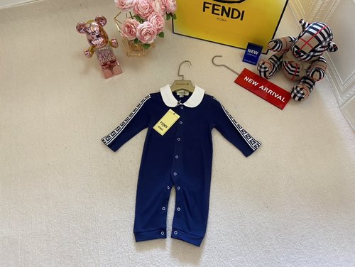 Fendi Unisex Toddler Long Sleeve Cotton Romper, Pink & Navy