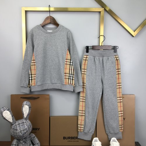 Burberry Unisex Kids Plaid Patchwork Fleece Set Black & Gray