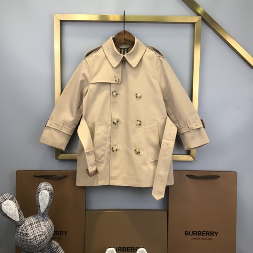 Burberry Unisex Kids Trench Coat 100 Cotton Leather Accents