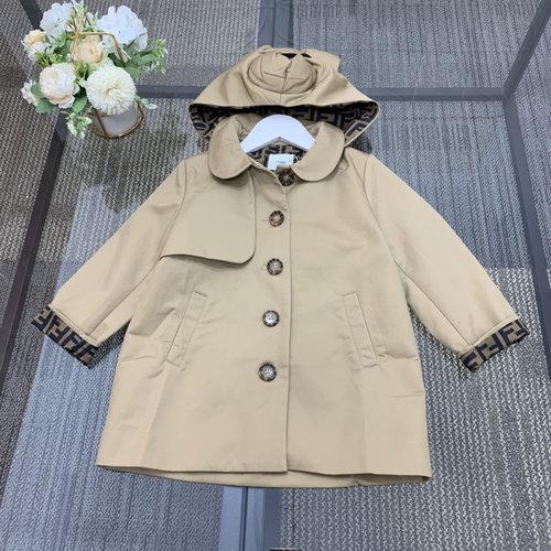 Fendi Unisex Kids Cartoon Bear Trench Coat (Removable Hood)