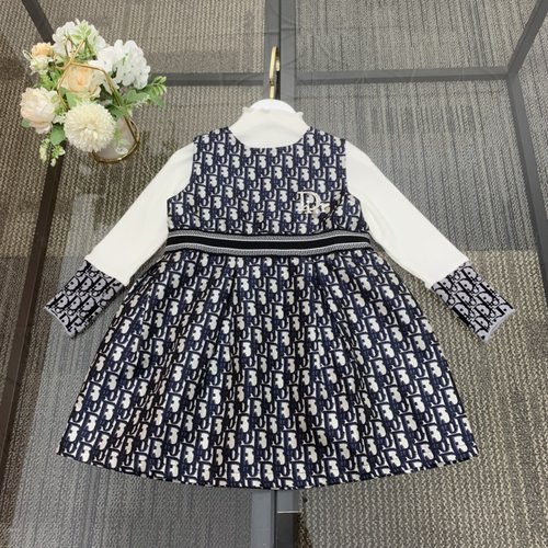 Dior Girls 2-Piece Outfit: Dress & Top, 100 Cotton, Printed Sleeves