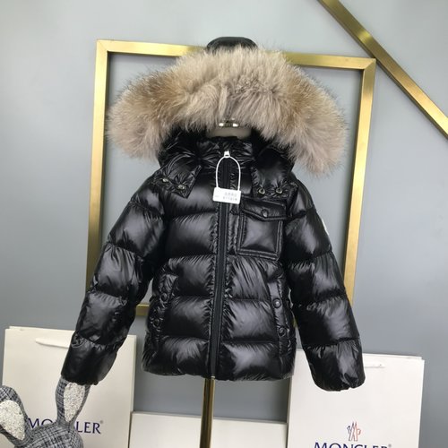 Moncler Unisex Kids Down Jacket with Fur Collar & Mixed Fabrics