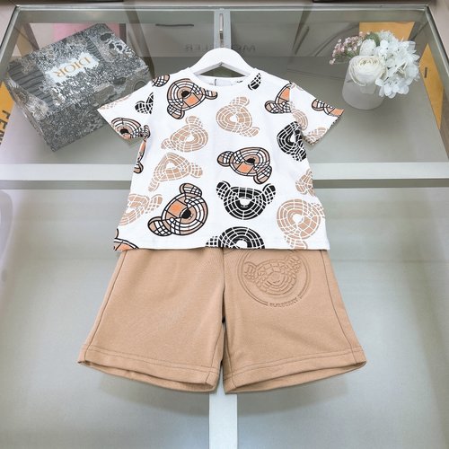 Burberry Kids 2-Piece Set: Khaki Pants & Textured Bear T-Shirt