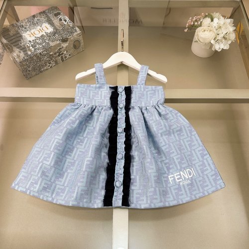 Fendi Girls Sweet Slip Dress with Allover Letter Print