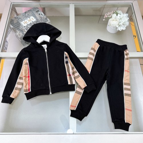 Burberry Kids Hooded Sweatshirt Set - Zip-Up & Plaid Contrast, Cotton