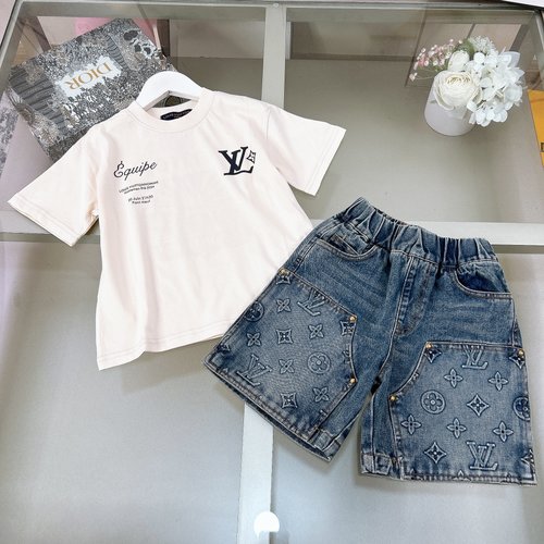 LV Kids Designer Denim & White Top Set