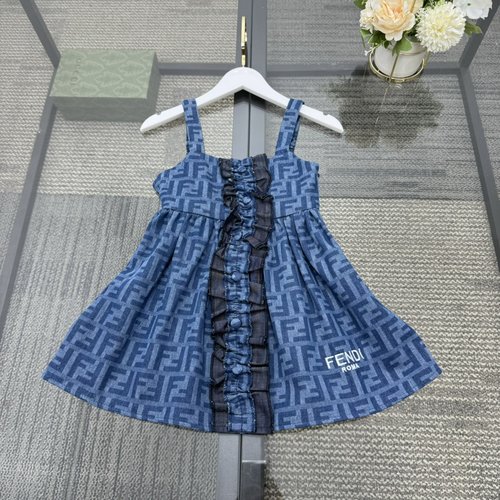 Fendi Girls Sweet Spaghetti Strap Dress with Letter Print