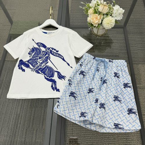 Burberry Kids Cotton Horse Logo Tee & Beach Shorts Set 