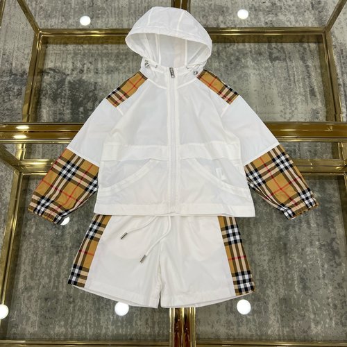 Burberry Kids Premium Hooded Sun Set - White & Plaid