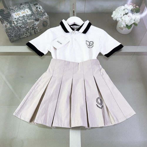 Dior Girls Short Sleeve Polo Skirt Set, Pique Fabric