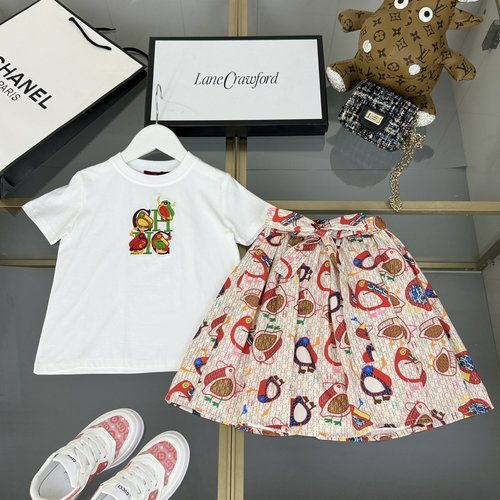 Chanel Premium Girls 2-Piece Outfit: Cotton Tee & Skirt