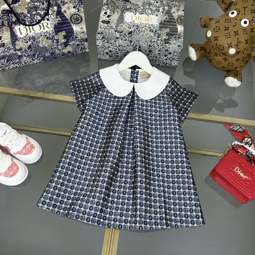 Gucci Girls Short Sleeve Dress with Peter Pan Collar & Logo Buttons 