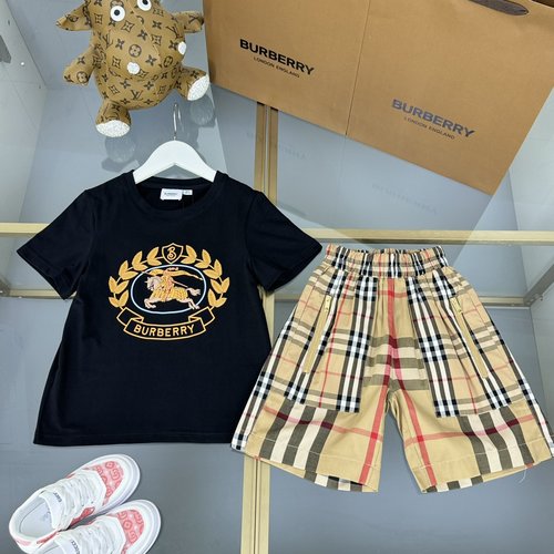Burberry Kids Cotton Set: Embroidered Tee & Check Shorts