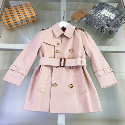 Burberry Kids Cotton Trench Coat with Leather Belt & Cuffs, Waterproof & Windproof