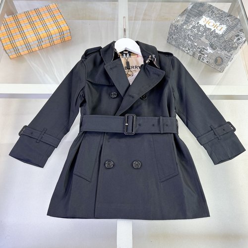 Burberry Unisex Kids Cotton Trench Coat, Leather Details, Waterproof & Windproof