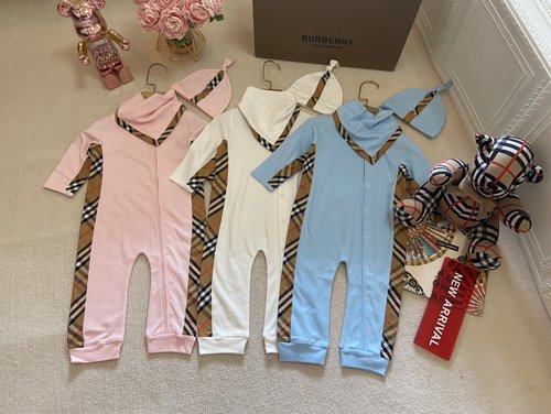 Burberry Unisex Baby Cotton Romper Set (Blue/White/Pink)