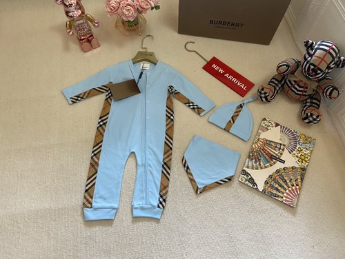 Burberry Unisex Baby Cotton Romper Set (Blue/White/Pink)
