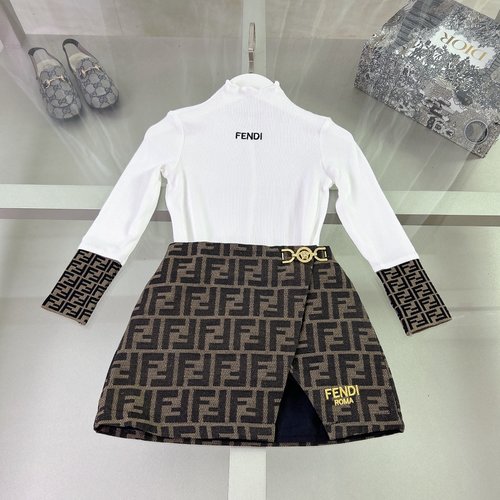 Fendi High-End Girls Cotton Dress Set Comfy & Stylish 