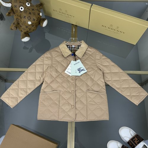 Burberry Kids Quilted Coat Recycled Polyester Check Lining Pink Beige Black 