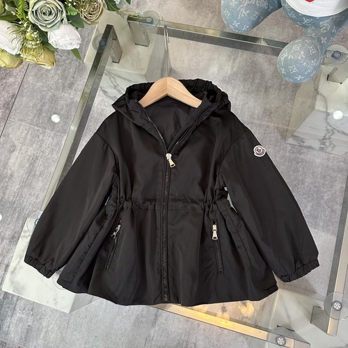 Moncler Girls Windbreaker Coat with Adjustable Hem & Floral Hood 
