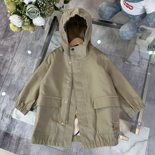 Burberry Unisex Kids Windproof Waterproof Trench Coat with Embroidery 
