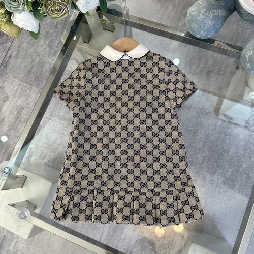 Gucci Girls Dress with Classic Jacquard Logo & Lace Collar