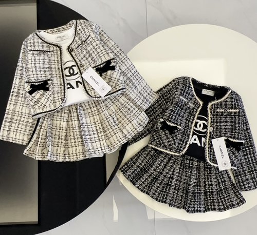 Chanel Girls 3-piece outfit: padded jacket, cotton tee, skirt 