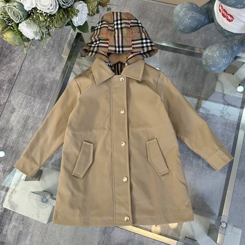 Burberry Kids Comfortable Stylish Cotton Trench Coat with Pockets