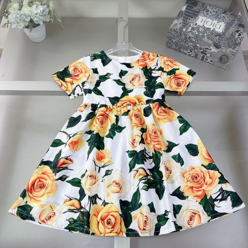 D & G Girls Floral Premium Silk-Cotton Classic Dress