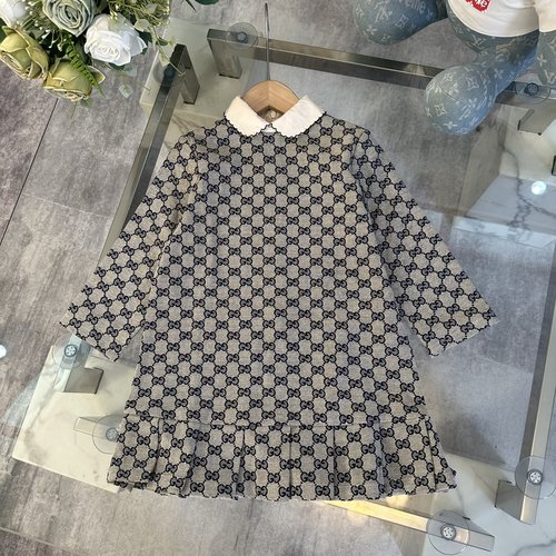 Gucci Girls Denim Jacquard Dress with Doll Collar