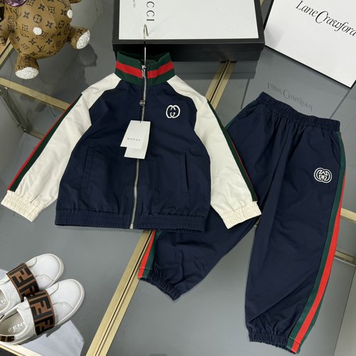 Gucci Kids Woven Cotton Set Retro Color Block Letter Embroidery Comfortable Stylish