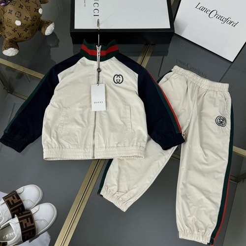 Gucci Kids Woven Cotton Set Retro Color Block Logo Embroidery Comfortable Stylish