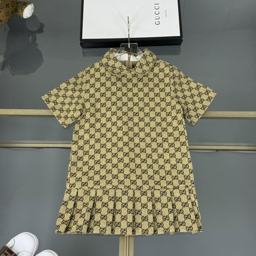 Gucci Girls Brown Doll Collar Jacquard Denim Dress