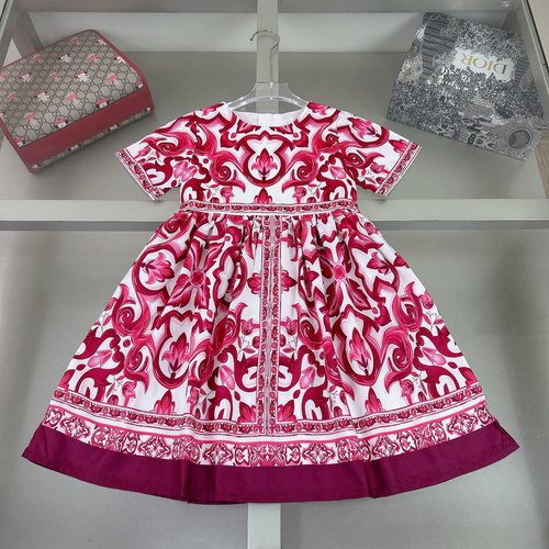 D & G Girls Blue & White Porcelain Floral Linen-Cotton Dress