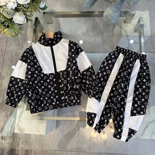 LV Unisex Kids Color-Block Monogram Jacket & Jogger Set