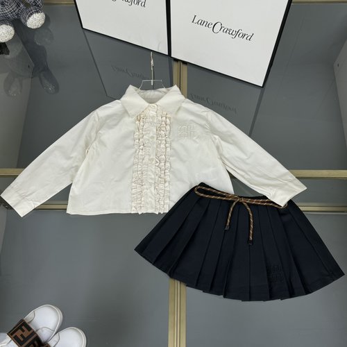 Miu Miu Girls Cotton Skirt Set - Shirt & Elastic Waist Skirt