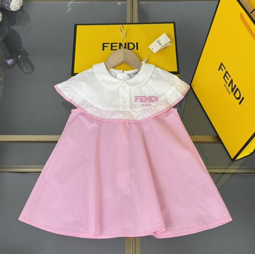Fendi Girls High-End A-Line Dress with Embroidery & Woven Skirt