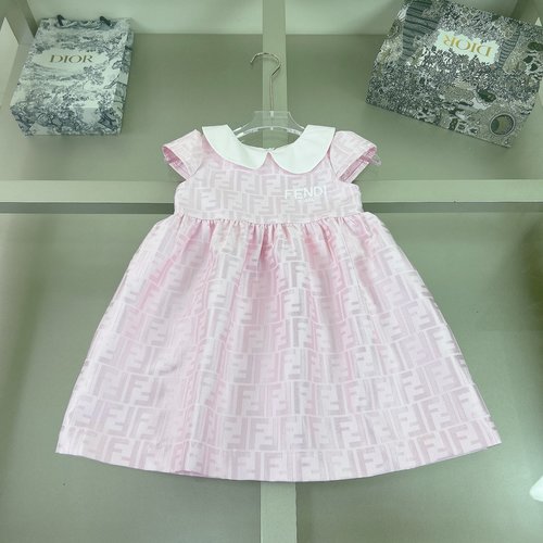 Fendi Girls Dress with FF Logo & Intricate Embroidery