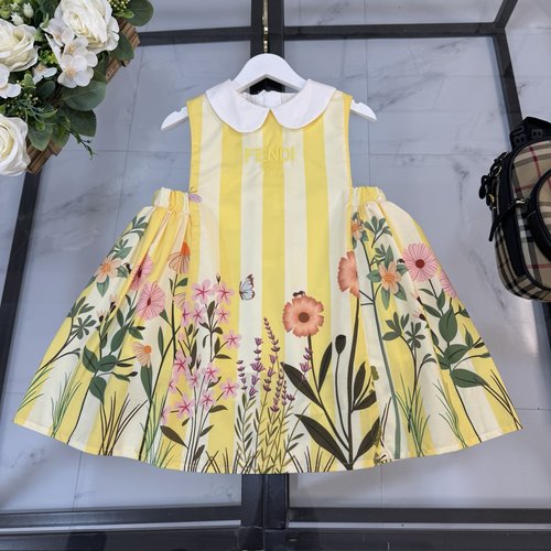 Fendi Girls Premium Cotton Dress, Comfortable & Stylish with Side Accent