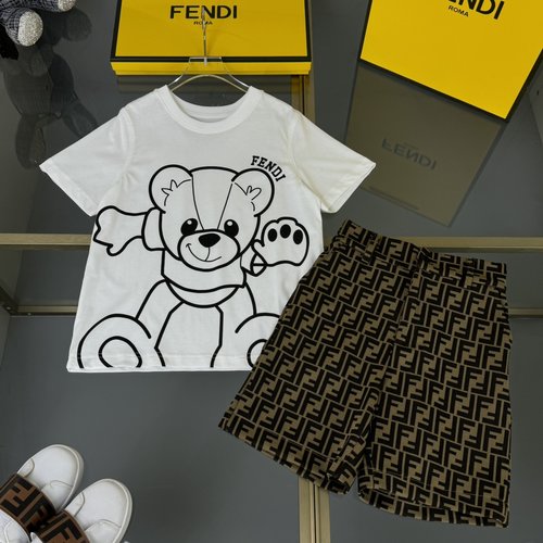Fendi Kids Cotton Set - Teddy Top & Printed Shorts